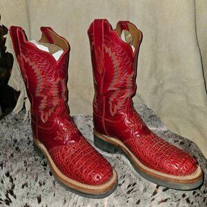 Lucchese Exotic Red Alligator Cowboy Boots